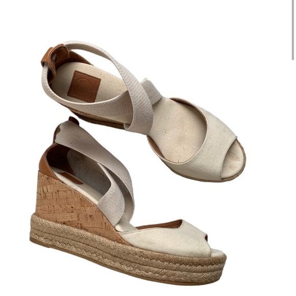 Tory Burch ivory strappy espadrille wedge sandals 6 - Picture 2 of 5